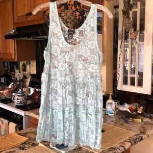 2/$15 Rue 21 turquoise baby doll ruffles lace hot top sleeveless stretchy 🦋🐟